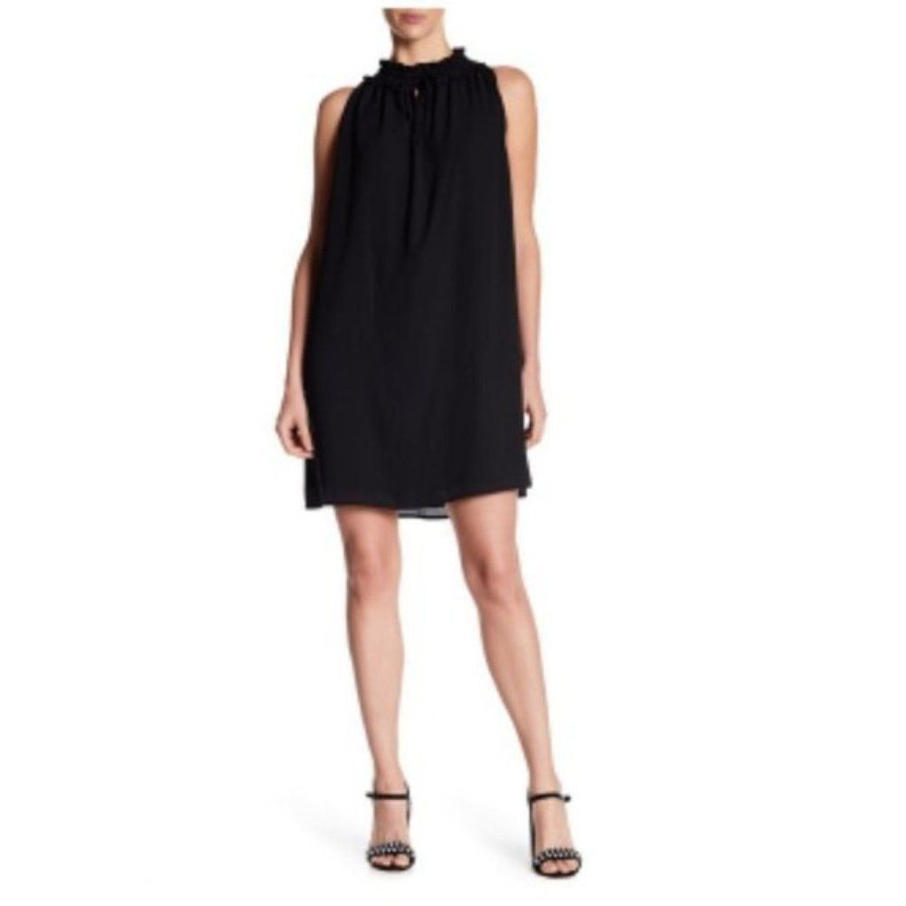 Alton Gray Black Shirred Trapeze Dress